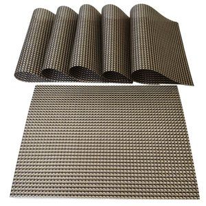 Placemats Set of 6 for Dining Table Non-Slip Washable Woven Vinyl in Brown Gold